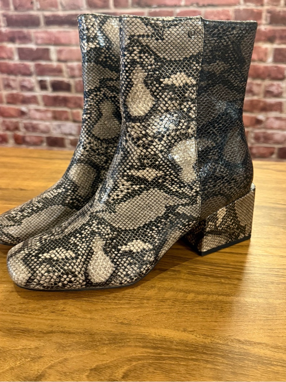 French Connection Snake-Print Block Heel Ankle Boots - Black & Tan